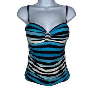 Tommy Bahama Womens Tankini Top Swimsuit S Blue Striped Wire Free Padded Bra